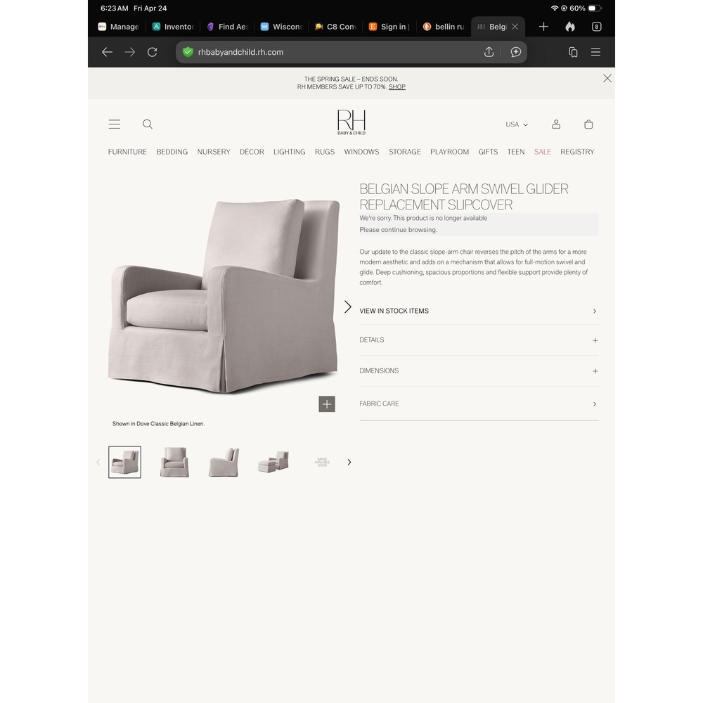 Baby & Child Restoration Hardware Belgian Linen Sloped Arm Chair Slipcover Sand